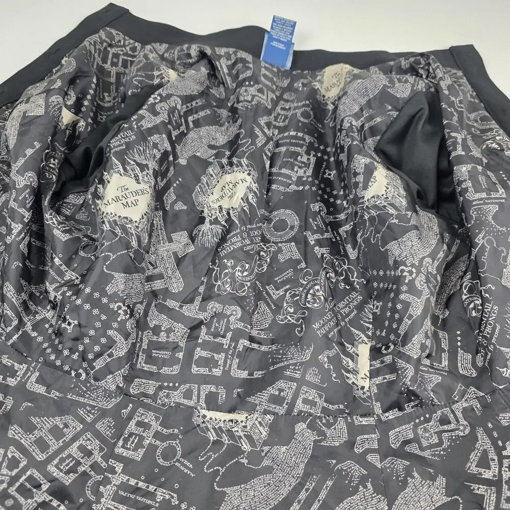 Harry Potter Coat Womens Medium Black Marauders Map Fit Flare Hot Topic Buttons‎